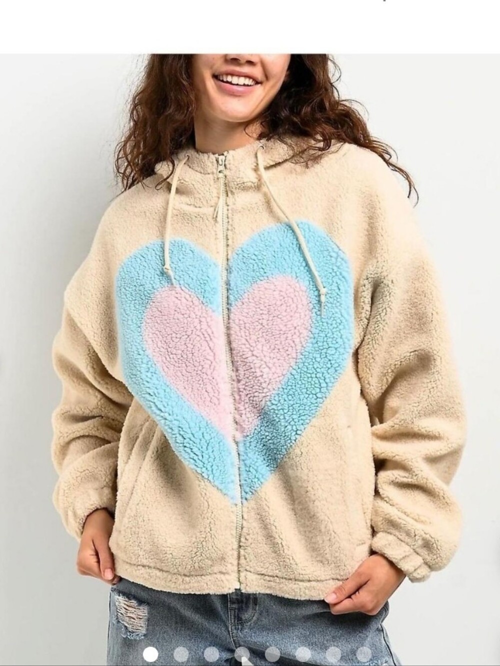 Cozy Cream A-LabTeddy Hoodie with Blue & Pink Heart - Zumies
